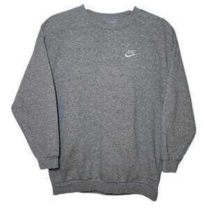Nike Youth Pullover Sweatshirt Embroidered White Swoosh Logo Gray Large